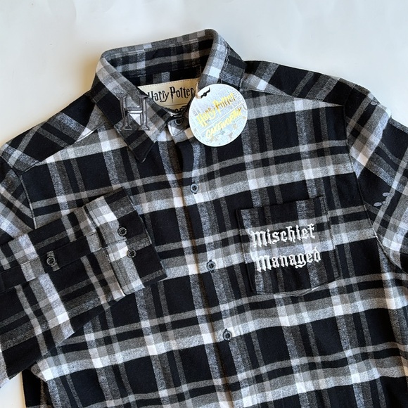 Harry Potter Cakeworthy Mauraders Map Flannel Black Plaid Mens Size‎ Medium - Picture 1 of 15